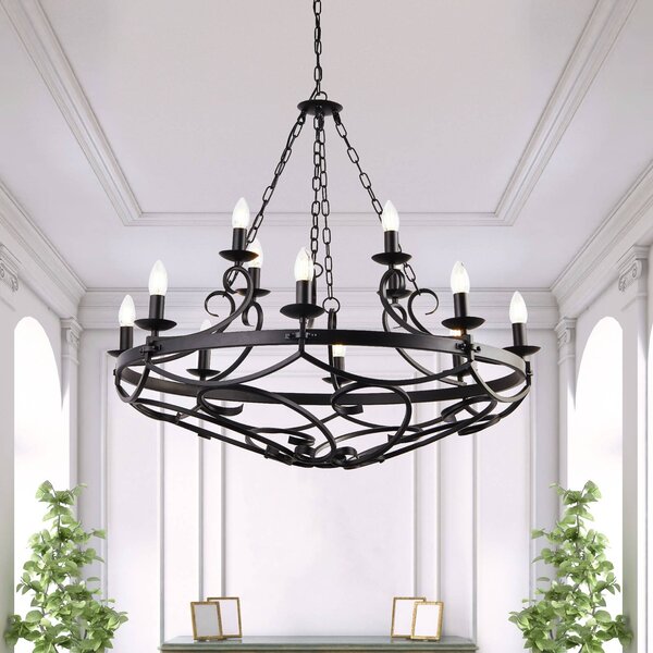 Searchlight Cartwheel III csillár, 12 lámpás, Ø 89cm, fekete, fém, dimmelhető, Fekete, Nappali / Étkező, fém, Antik