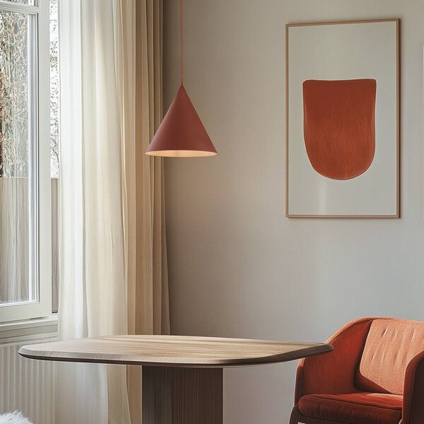 TK Lighting Cono lógó világítás, 1 izzó, Ø 27 cm, téglavörös, dimmelhető, Piros, Nappali / Étkező, fém, Modern