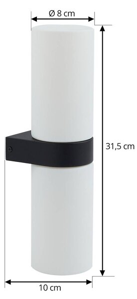 Lucande Basolo fürdőszobai fali lámpa, fekete, magasság 31,5 cm, üveg, dimmelhető, Fehér / opál, Fürdőszoba, Modern