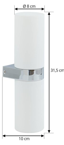 Lucande Basolo fürdőszobai fali lámpa, króm, magasság 31.5cm, üveg, IP44, dimmelhető, Króm / ezüst, Fürdőszoba, Modern