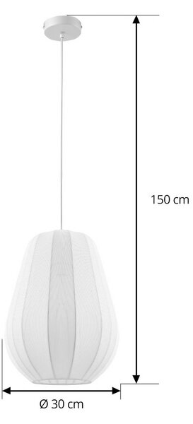 Lindby függőlámpa Helin, fehér, Ø 30 cm, anyagból készült, dimmelhető, Fehér / opál, Nappali / Étkező, Textil / szövet / selyem, Modern