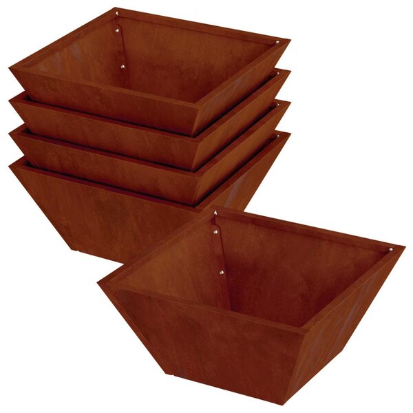 Kerti cserép 5 db Rozsdás 35 x 35 x 15 cm Időjárásálló Acél