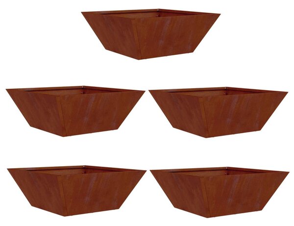 Kerti cserép 5 db Rozsdás 40 x 40 x 15 cm Időjárásálló Acél