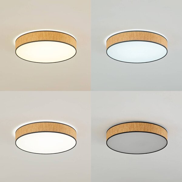 Lindby LED mennyezeti lámpa Jutis, bézs, tengeri moszat, Ø 50 cm, Világos fa, Nappali / Étkező, Fa, Modern