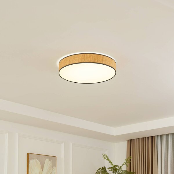Lindby LED mennyezeti lámpa Jutis, bézs, tengeri moszat, Ø 50 cm, Világos fa, Nappali / Étkező, Fa, Modern