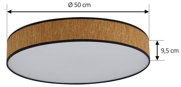 Lindby LED mennyezeti lámpa Jutis, bézs, tengeri moszat, Ø 50 cm, Világos fa, Nappali / Étkező, Fa, Modern