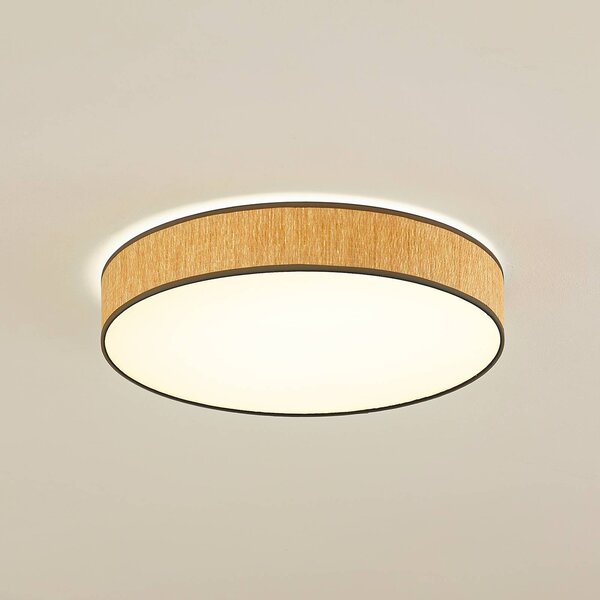 Lindby LED mennyezeti lámpa Jutis, bézs, tengeri moszat, Ø 50 cm, Világos fa, Nappali / Étkező, Fa, Modern