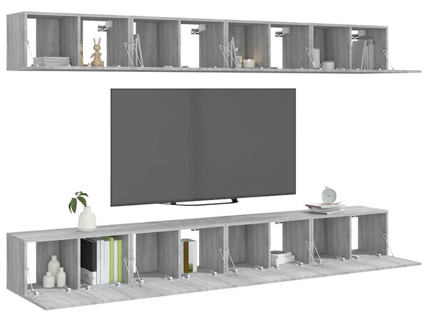 8 db szürke sonoma színű szerelt fa TV-szekrény 60 x 30 x 30 cm