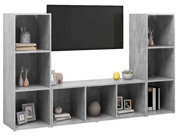 3 db betonszürke szerelt fa TV-szekrény 107 x 35 x 37 cm