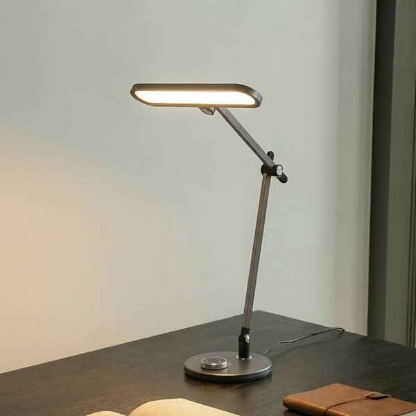 Lindby LED-es asztali lámpa Elvir, szürke, alumínium, magasság 53cm, CCT, dimmelhető, Alu / szürke / cink, Nappali / Étkező, Alumínium, Modern