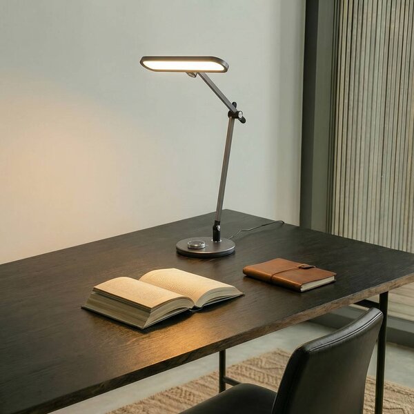 Lindby LED-es asztali lámpa Elvir, szürke, alumínium, magasság 53cm, CCT, dimmelhető, Alu / szürke / cink, Nappali / Étkező, Alumínium, Modern