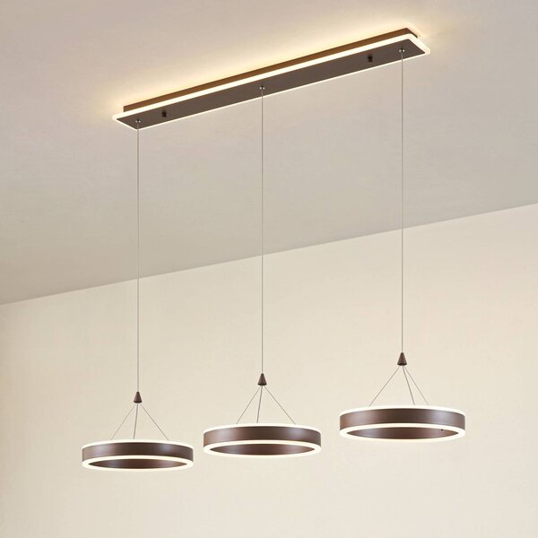 Lucande LED lógó lámpa Kolo, 114 cm, 3 izzós, barna, dimmelhető, dimmelhető, Barna / rozsda, Nappali / Étkező, Modern