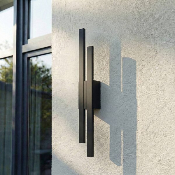 Lindby Sakari LED kültéri fali világítás, fekete, alumínium, magasság 59 cm, Fekete, Alumínium, Modern