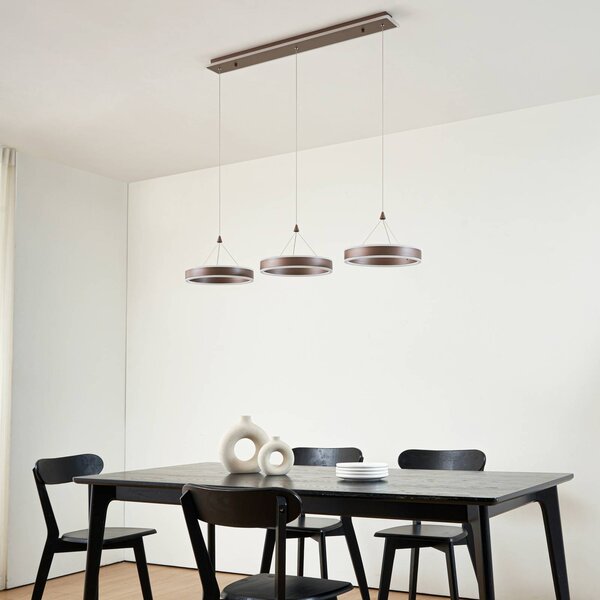 Lucande LED lógó lámpa Kolo, 114 cm, 3 izzós, barna, dimmelhető, dimmelhető, Barna / rozsda, Nappali / Étkező, Modern