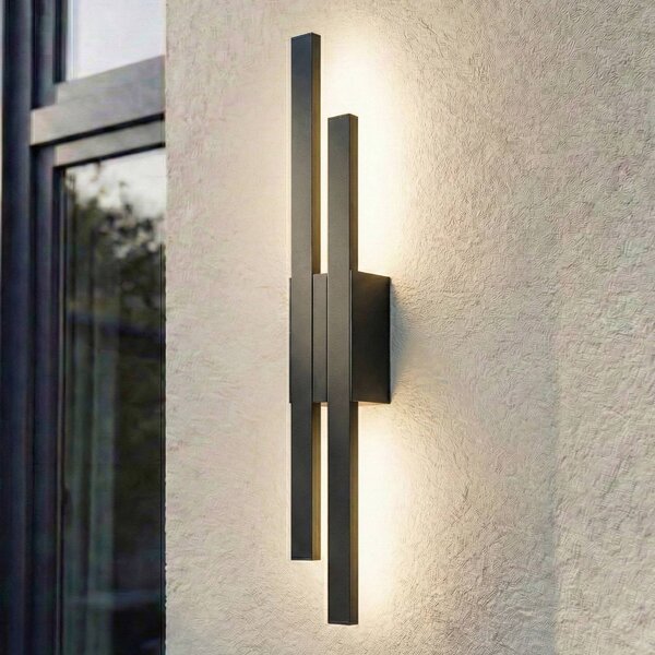 Lindby Sakari LED kültéri fali világítás, fekete, alumínium, magasság 59 cm, Fekete, Alumínium, Modern