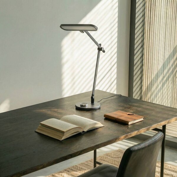 Lindby LED-es asztali lámpa Elvir, szürke, alumínium, magasság 53cm, CCT, dimmelhető, Alu / szürke / cink, Nappali / Étkező, Alumínium, Modern