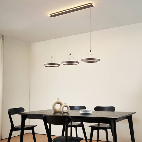 Lucande LED lógó lámpa Kolo, 114 cm, 3 izzós, barna, dimmelhető, dimmelhető, Barna / rozsda, Nappali / Étkező, Modern