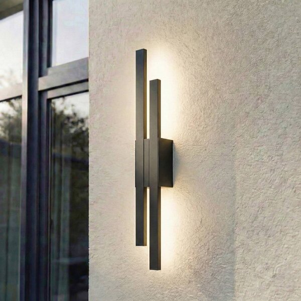 Lindby Sakari LED kültéri fali világítás, fekete, alumínium, magasság 59 cm, Fekete, Alumínium, Modern