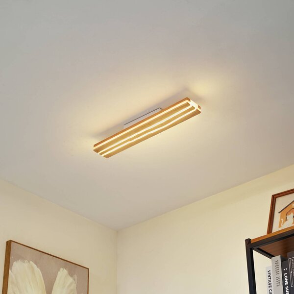 Lucande LED mennyezeti világítás Silja, fa, 100 cm, 3000K, Világos fa, Nappali / Étkező, Fa, Modern
