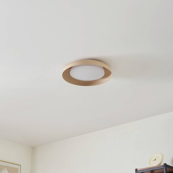 Lindby LED mennyezeti lámpa Florie, bézs, fém, Ø 40 cm, Krém / borostyánsárga, Nappali / Étkező, Műanyag, Modern