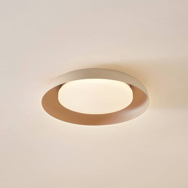 Lindby LED mennyezeti lámpa Florie, bézs, fém, Ø 40 cm, Krém / borostyánsárga, Nappali / Étkező, Műanyag, Modern