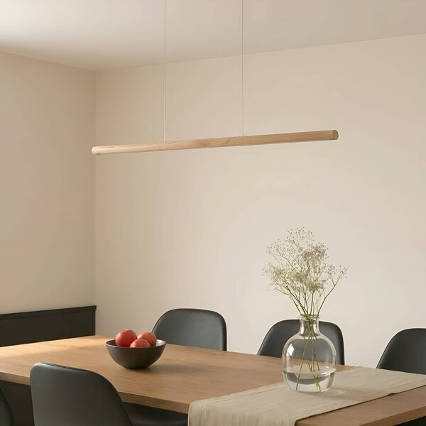 Lucande LED függőlámpa Maruta, fa, fénysugár, 120 cm, 3000K, Világos fa, Nappali / Étkező, Fa, Modern