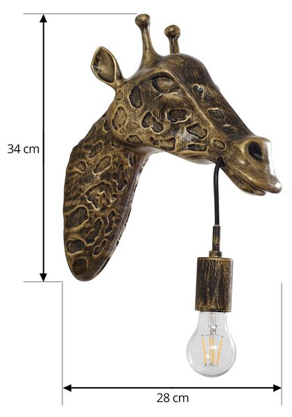 Lindby fali lámpa Nirvathia, 35 cm, zsiráf, sárgaréz színű, dimmelhető, Sárgaréz / arany, Nappali / Étkező, fém, Dizájn