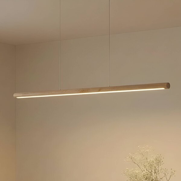 Lucande LED függőlámpa Maruta, fa, fénysugár, 120 cm, 3000K, Világos fa, Nappali / Étkező, Fa, Modern