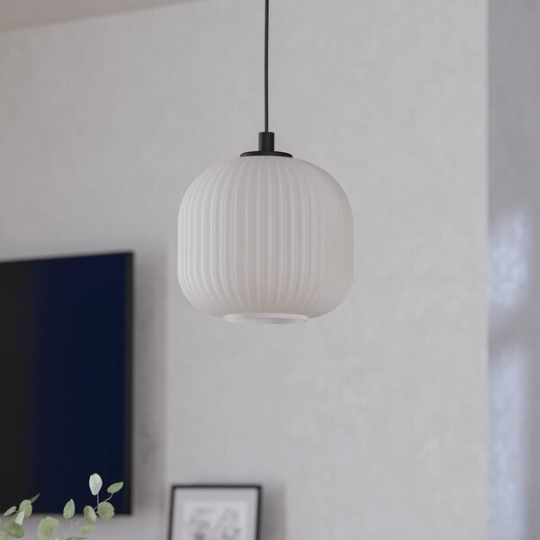 EGLO Mantunalle függőlámpa, Ø 20 cm, fekete/fehér, üveg, dimmelhető, Fehér / opál, Nappali / Étkező, Üveg, Skandináv