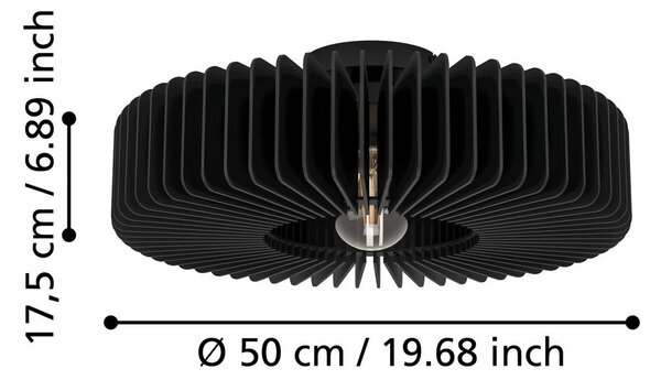 EGLO Palombaia mennyezeti lámpa, fekete, Ø 50 cm, acél/fa, E27, dimmelhető, Fekete, fém