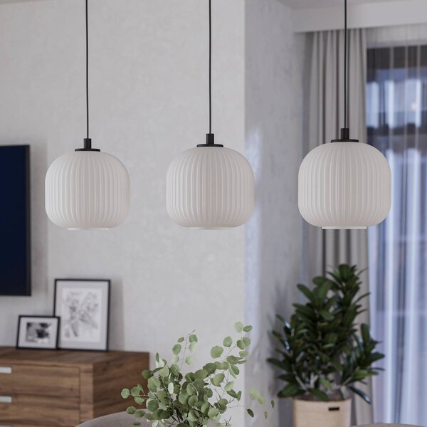 EGLO Mantunalle függőlámpa, 120 cm hosszú, fekete/fehér, 3 lámpás., dimmelhető, Fehér / opál, Nappali / Étkező, Üveg, Skandináv