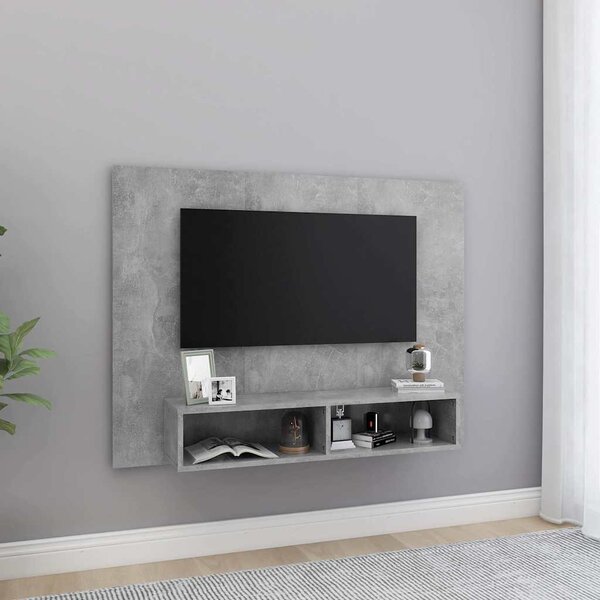 Betonszürke szerelt fa fali TV-szekrény 120 x 23,5 x 90 cm