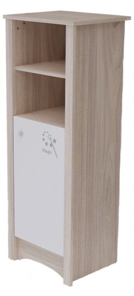 Magic keskeny nyitott polcos 1 ajtós szekrény (140 cm magas) szilfa/fényes fehér