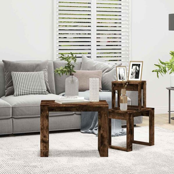 3 db füstös tölgy színű szerelt fa dohányzóasztal