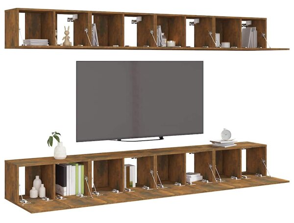 8 db füstös tölgy színű szerelt fa TV-szekrény 60 x 30 x 30 cm