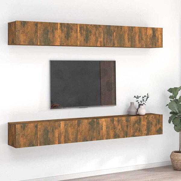8 db füstös tölgy színű szerelt fa TV-szekrény 60 x 30 x 30 cm