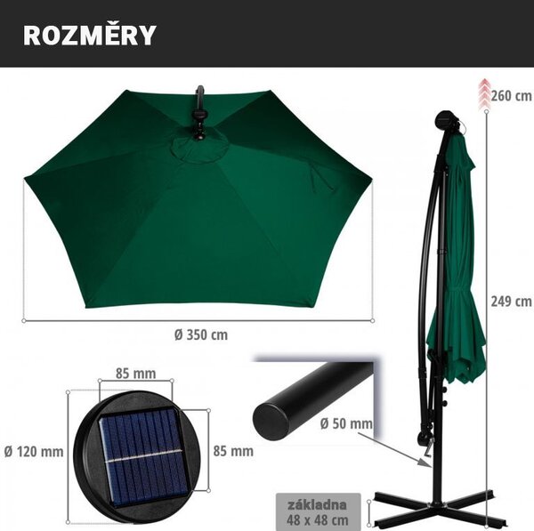 STILISTA Kerti napernyő fogantyúval LED 350 cm antracit