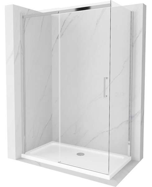 Mexen Omega zuhanykabin tolóajtóval 130 x 70 cm, átlátszó, króm + Flat zuhanytálca - 825-130-070-01-00-4010
