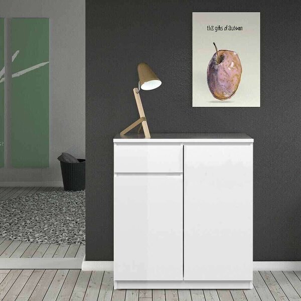 Akord - Fehér Komód K80 2D 1SZ CLP - 80x99x40 cm - 1 Fiók, 2 Ajtó, 4 Polc, Laminált Lap, ABS Él, Összeszerelhető Bútor