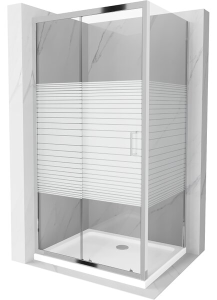 Mexen Apia tolóajtós zuhanykabin 100 x 70 cm, fehér csíkok, króm + Flat zuhanytálca - 840-100-070-01-20-4010