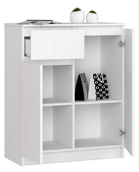 Akord - Fehér Komód K80 2D 1SZ CLP - 80x99x40 cm - 1 Fiók, 2 Ajtó, 4 Polc, Laminált Lap, ABS Él, Összeszerelhető Bútor