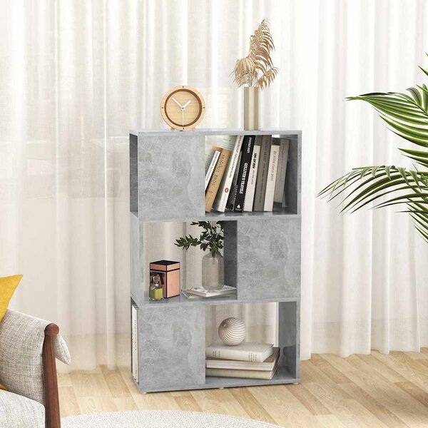 Betonszürke szerelt fa térelválasztó könyvszekrény 60x24x94 cm