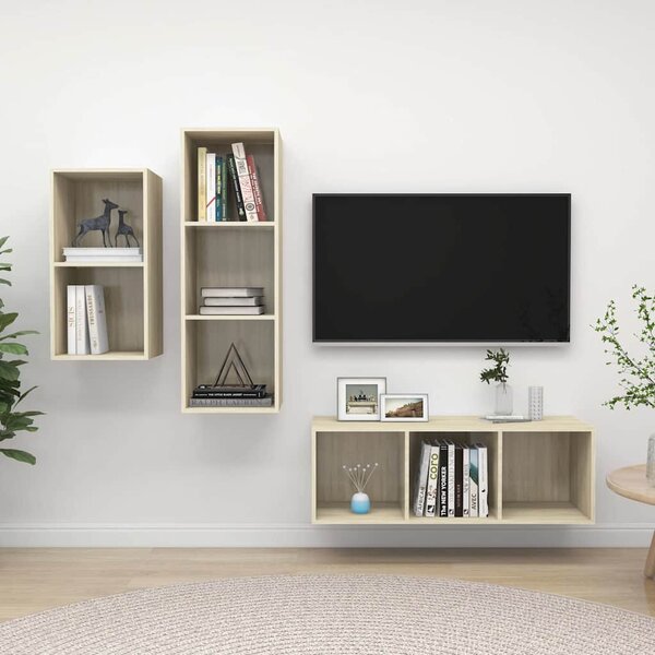 3 részes tölgyszínű szerelt fa TV-szekrény szett