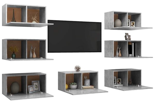 7 db betonszürke szerelt fa TV-szekrény 30,5 x 30 x 60 cm