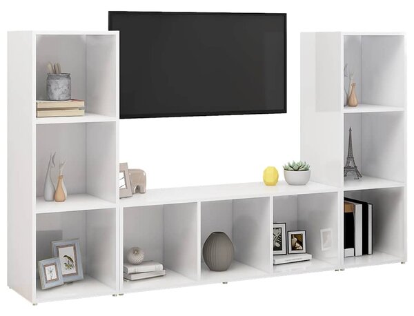 3 db fehér szerelt fa TV-szekrény 107 x 35 x 37 cm