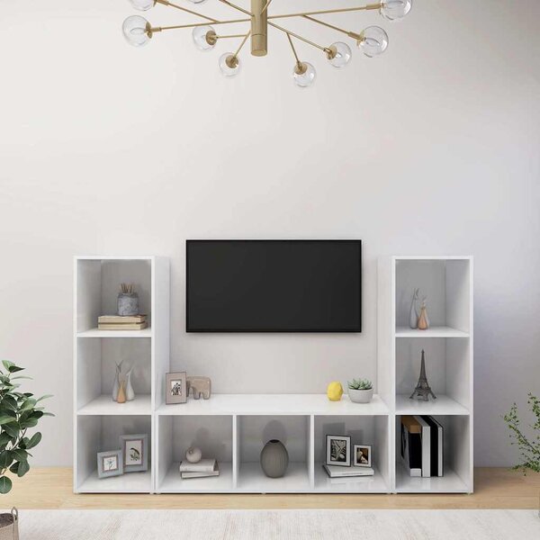 3 db fehér szerelt fa TV-szekrény 107 x 35 x 37 cm