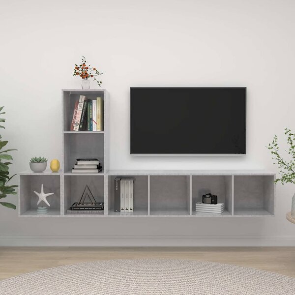 3 részes betonszürke szerelt fa TV-szekrény szett