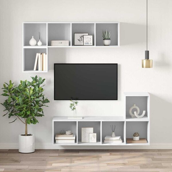 Fehér szerelt fa falra szerelhető TV-szekrény 37 x 37 x 107 cm