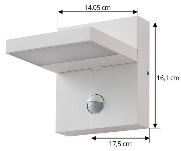 Lucande Silvan LED kültéri falilámpa, fehér, érzékelővel, IP54, 16 cm, Fehér / opál, Alumínium, Modern