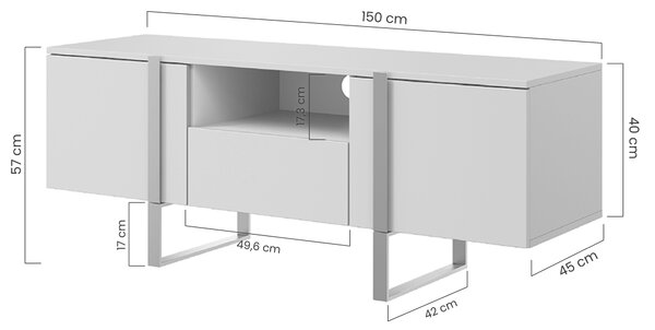 Verica 150 cm-es TV-szekrény nyitott polccal - szénfekete / fekete lábak